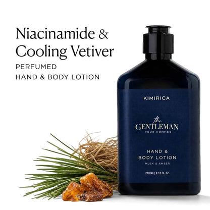 KIMIRICA The Gentleman Niacinamide Hand & Body Lotion, 270ml, Vetiver Patchouli Scent with Shea Butter - front view