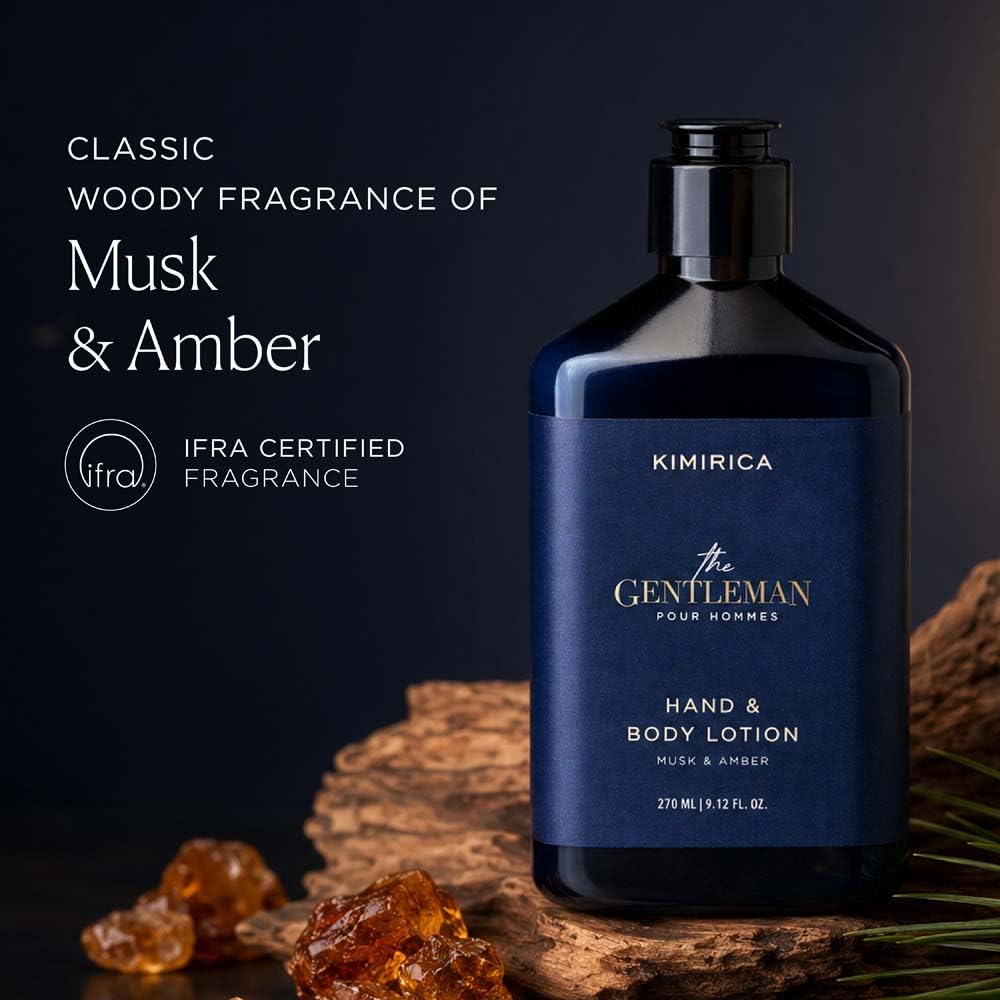 KIMIRICA The Gentleman Niacinamide Hand & Body Lotion, 270ml, Vetiver Patchouli Scent with Shea Butter - back view