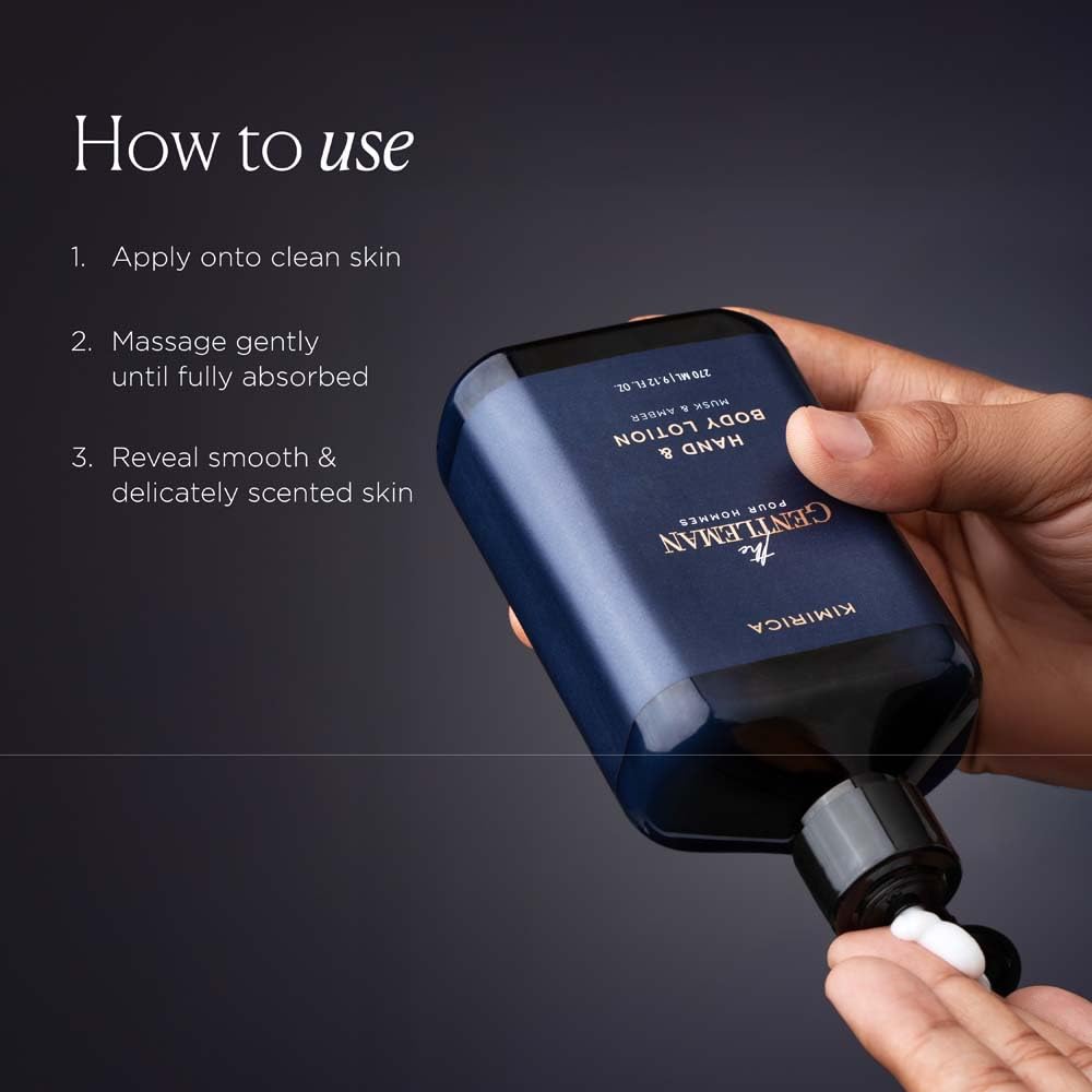 KIMIRICA The Gentleman Niacinamide Hand & Body Lotion, 270ml, Vetiver Patchouli Scent with Shea Butter - close-up detail