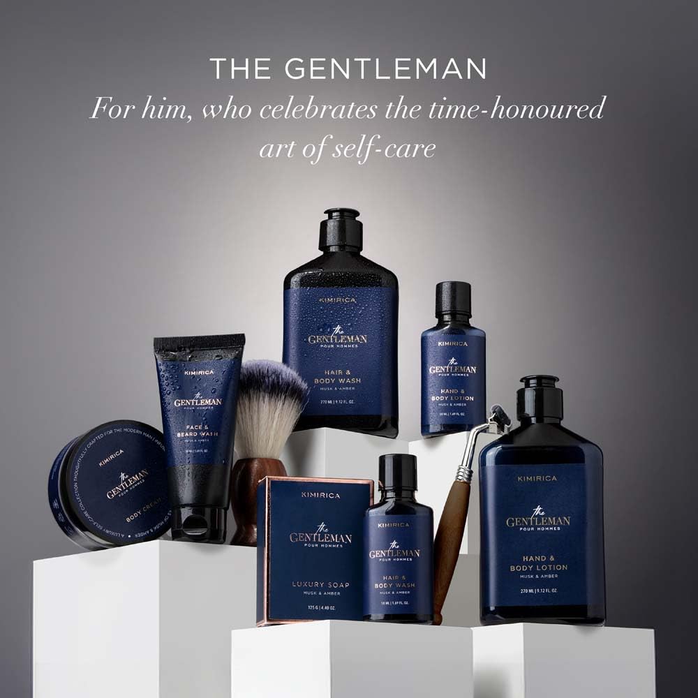 KIMIRICA The Gentleman Niacinamide Hand & Body Lotion, 270ml, Vetiver Patchouli Scent with Shea Butter - size and scale