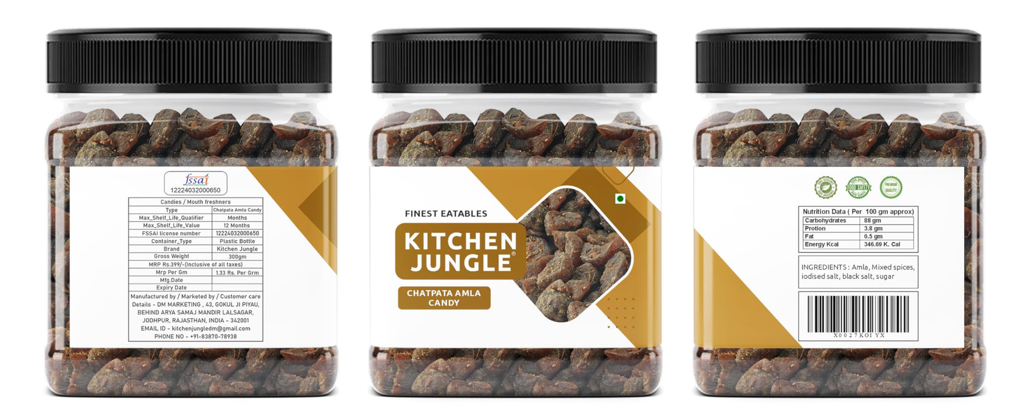 Kitchen Jungle Natural Dried Chatpata Spicy Amla Candy, Tangy Spiced Indian Gooseberry Snack, No Preservatives - back view (1