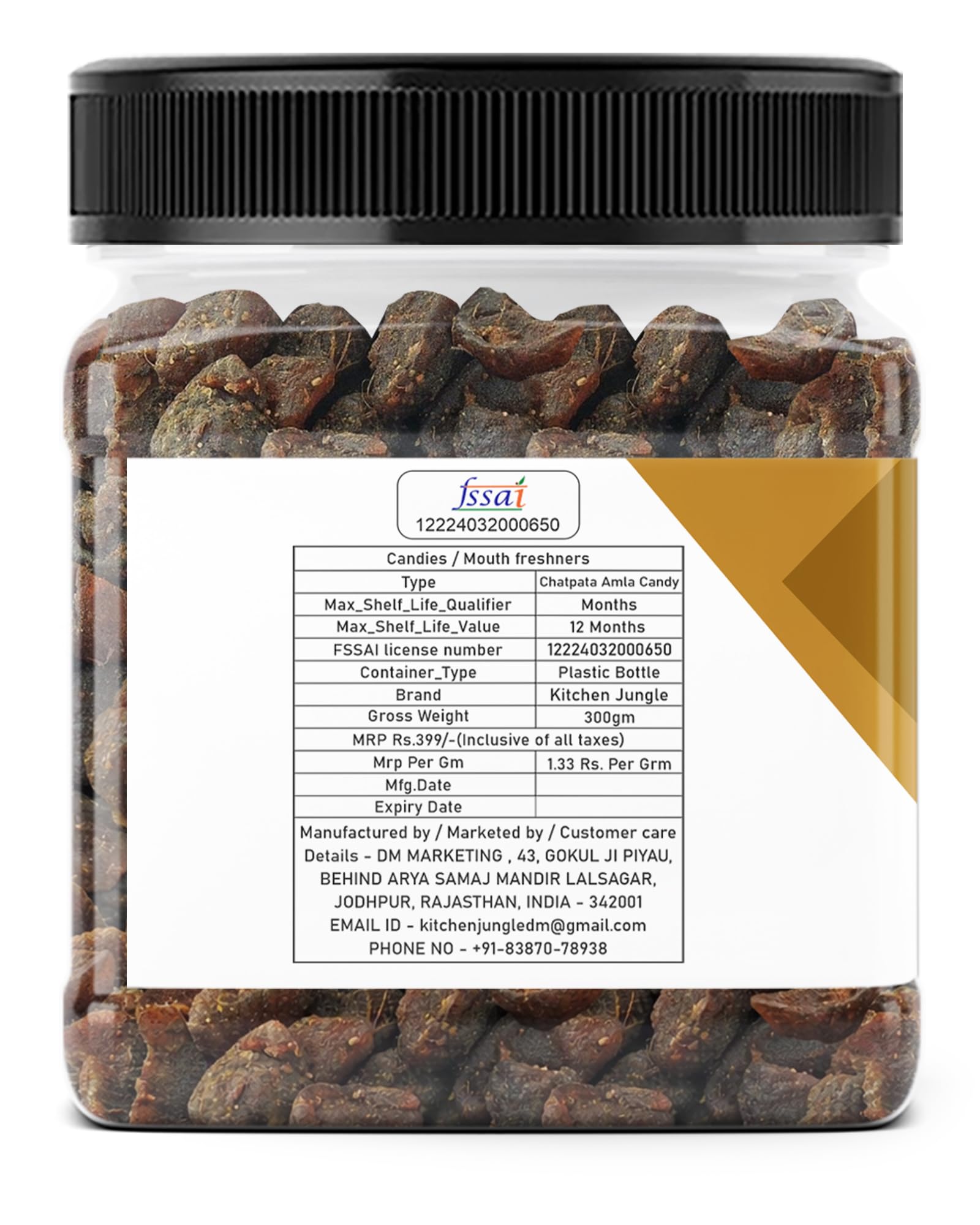 Kitchen Jungle Natural Dried Chatpata Spicy Amla Candy, Tangy Spiced Indian Gooseberry Snack, No Preservatives - front view