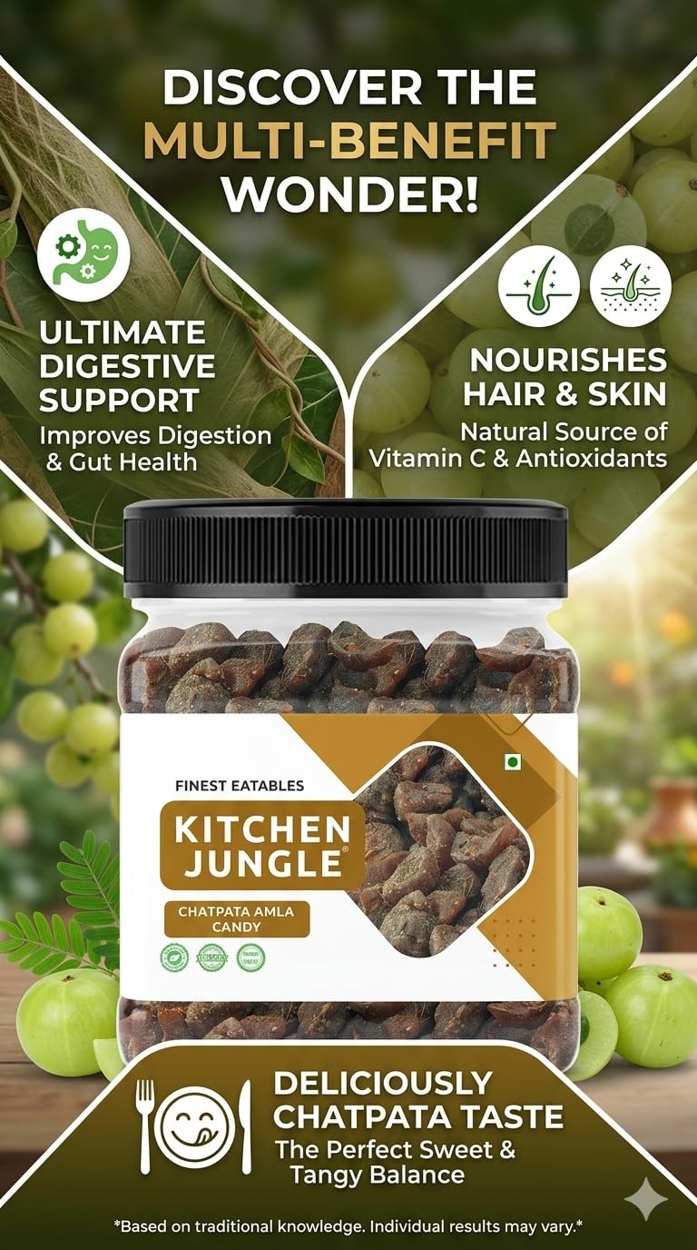 Kitchen Jungle Natural Dried Chatpata Spicy Amla Candy, Tangy Spiced Indian Gooseberry Snack, No Preservatives - label detail
