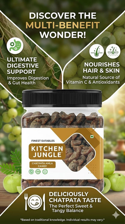Kitchen Jungle Natural Dried Chatpata Spicy Amla Candy, Tangy Spiced Indian Gooseberry Snack, No Preservatives - label detail