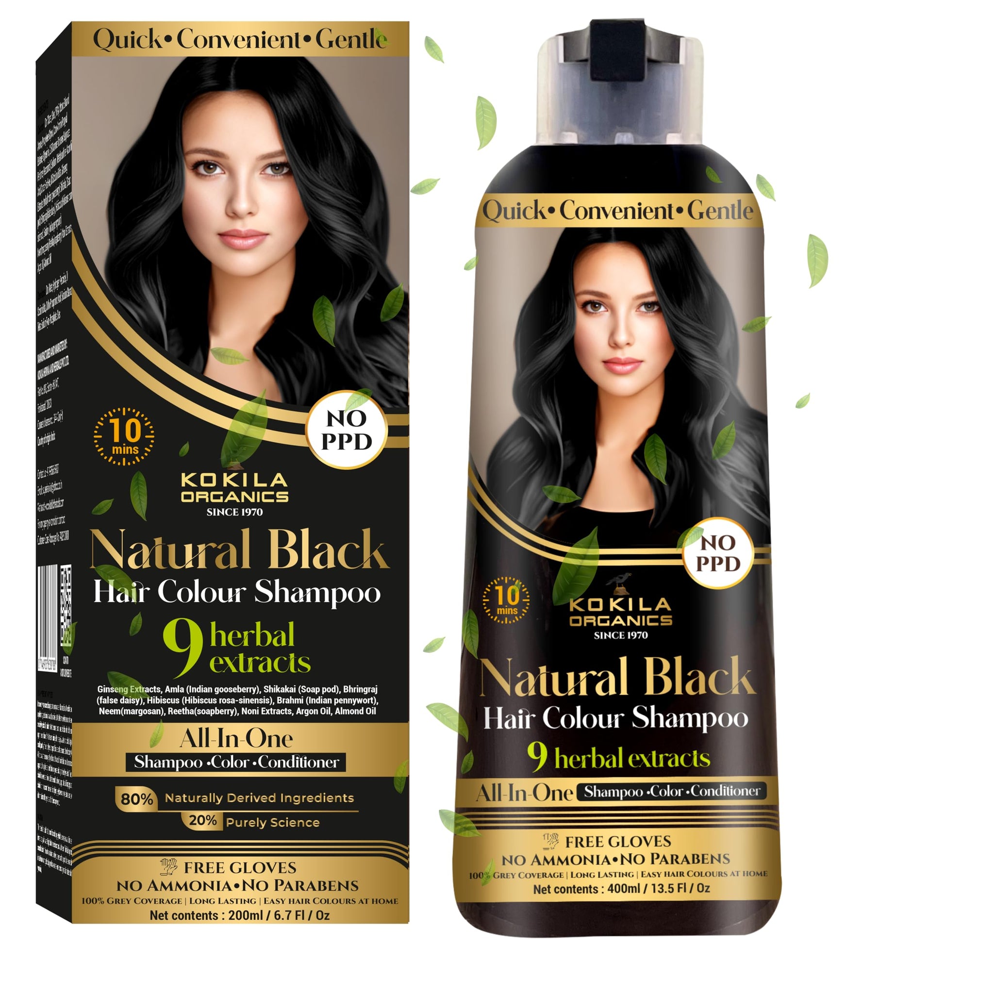 Kokila Hair Color Shampoo, 400ml, Ammonia Free, Paraben Free, NO PPD, with Natural Extracts