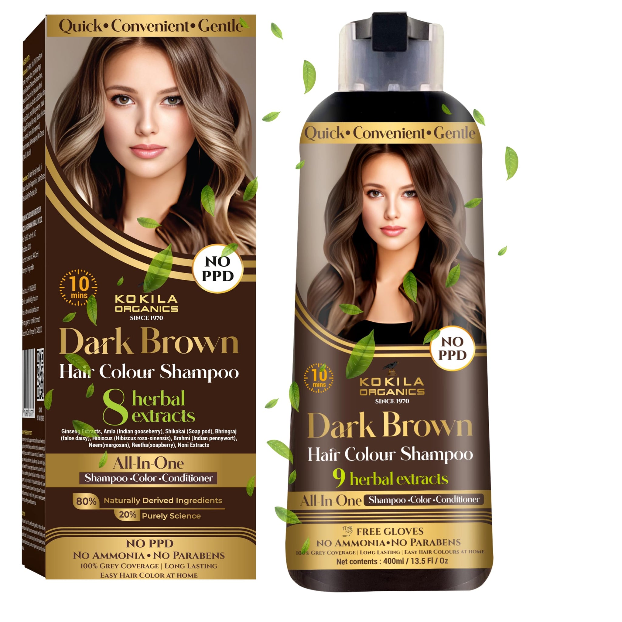Kokila Hair Color Shampoo, 400ml, Ammonia Free, Paraben Free, NO PPD, with Natural Extracts (10)