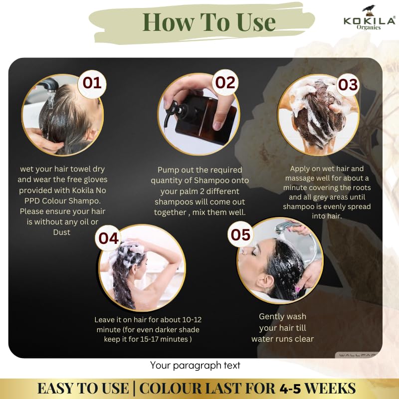Kokila Hair Color Shampoo, 400ml, Ammonia Free, Paraben Free, NO PPD, with Natural Extracts - packaging