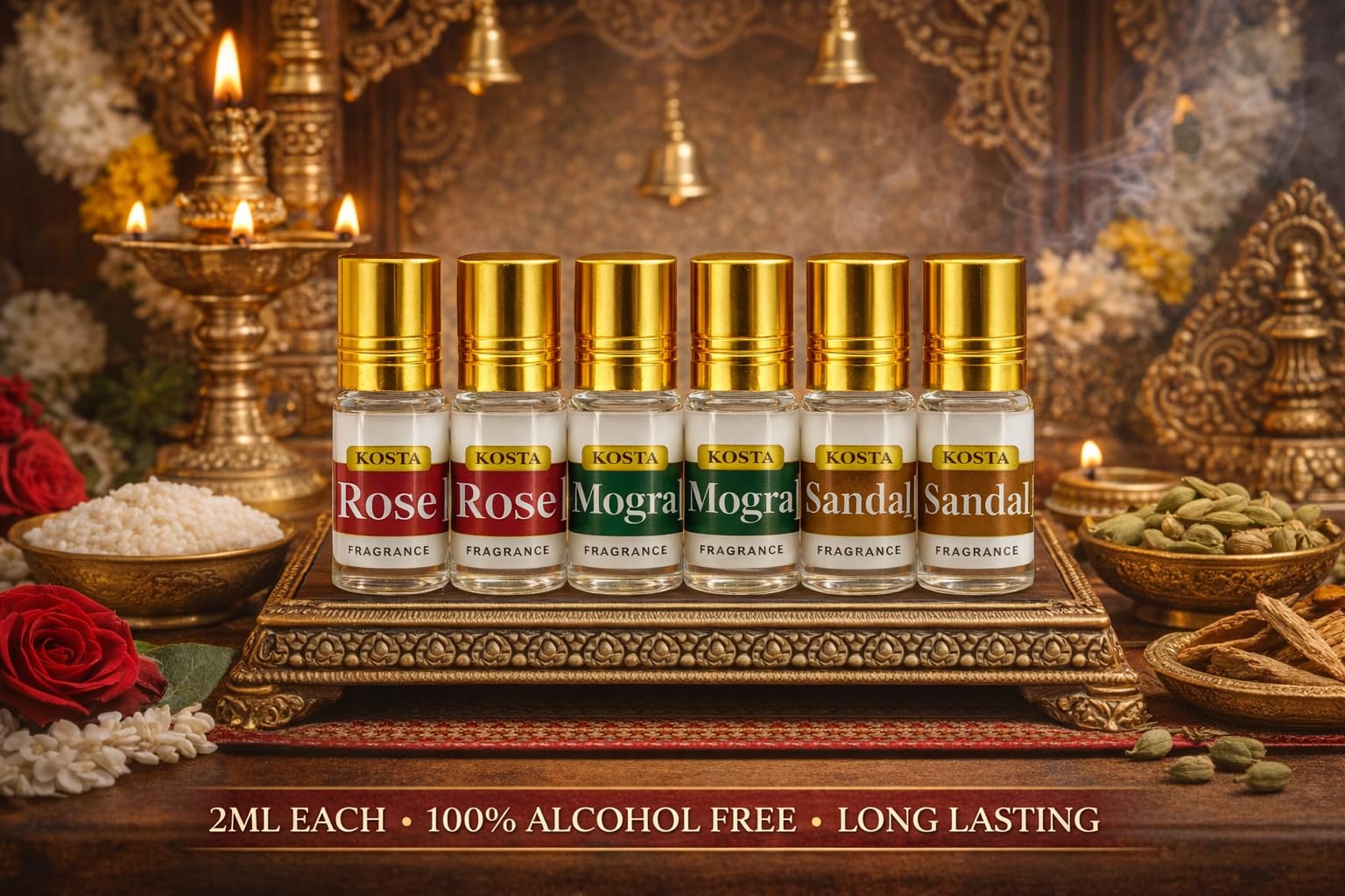KOSTA Black Oudh Attar Roll-On Concentrated Perfume Oil, Alcohol-Free, 6ml, Unisex Oud Fragrance - close-up detail (28)