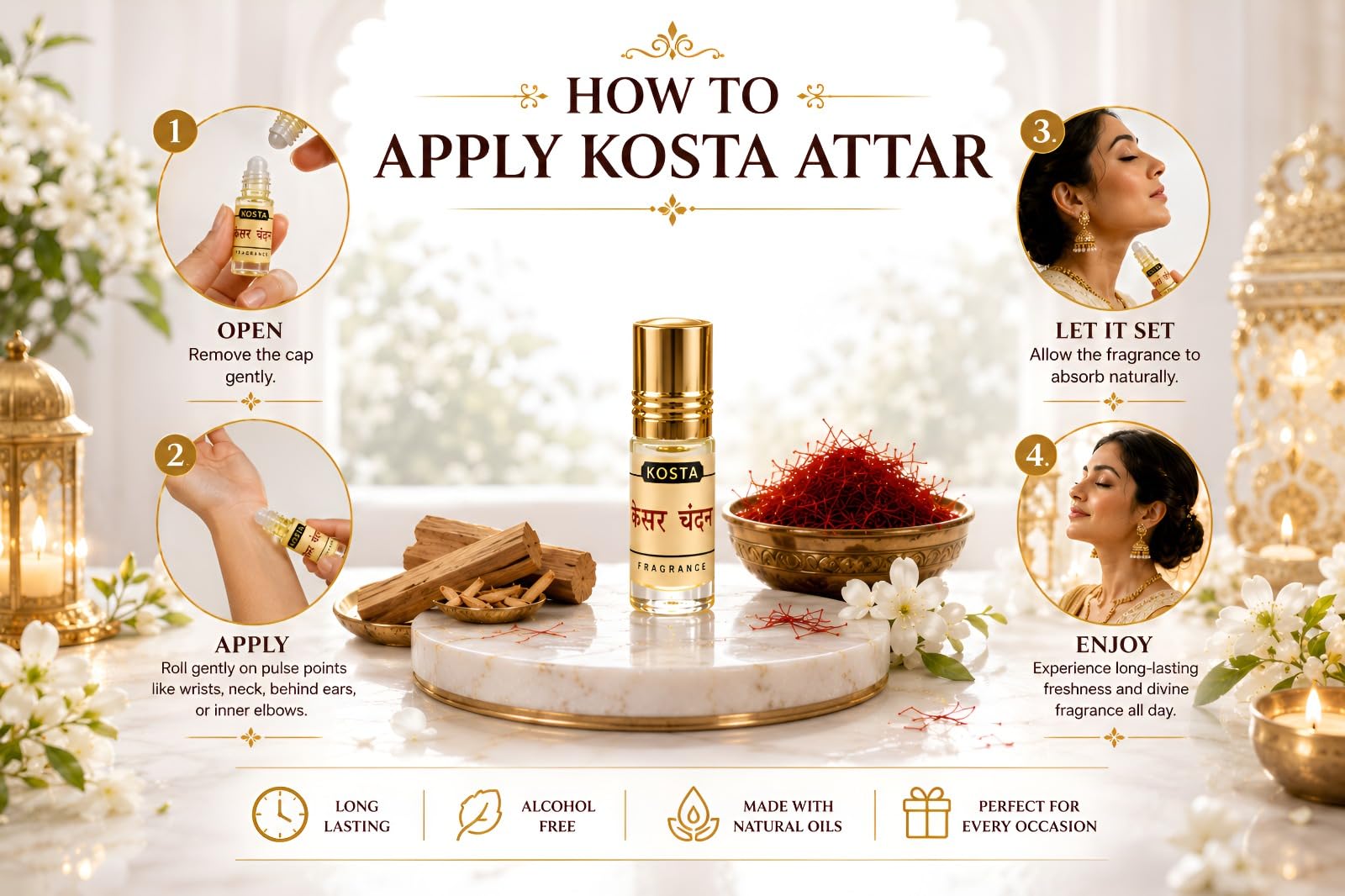 KOSTA KOSTA Black Oudh Attar for Men | Alcohol Free Long Lasting Perfume Oil | Strong Woody Smoky Oud Fragrance | Roll On Att