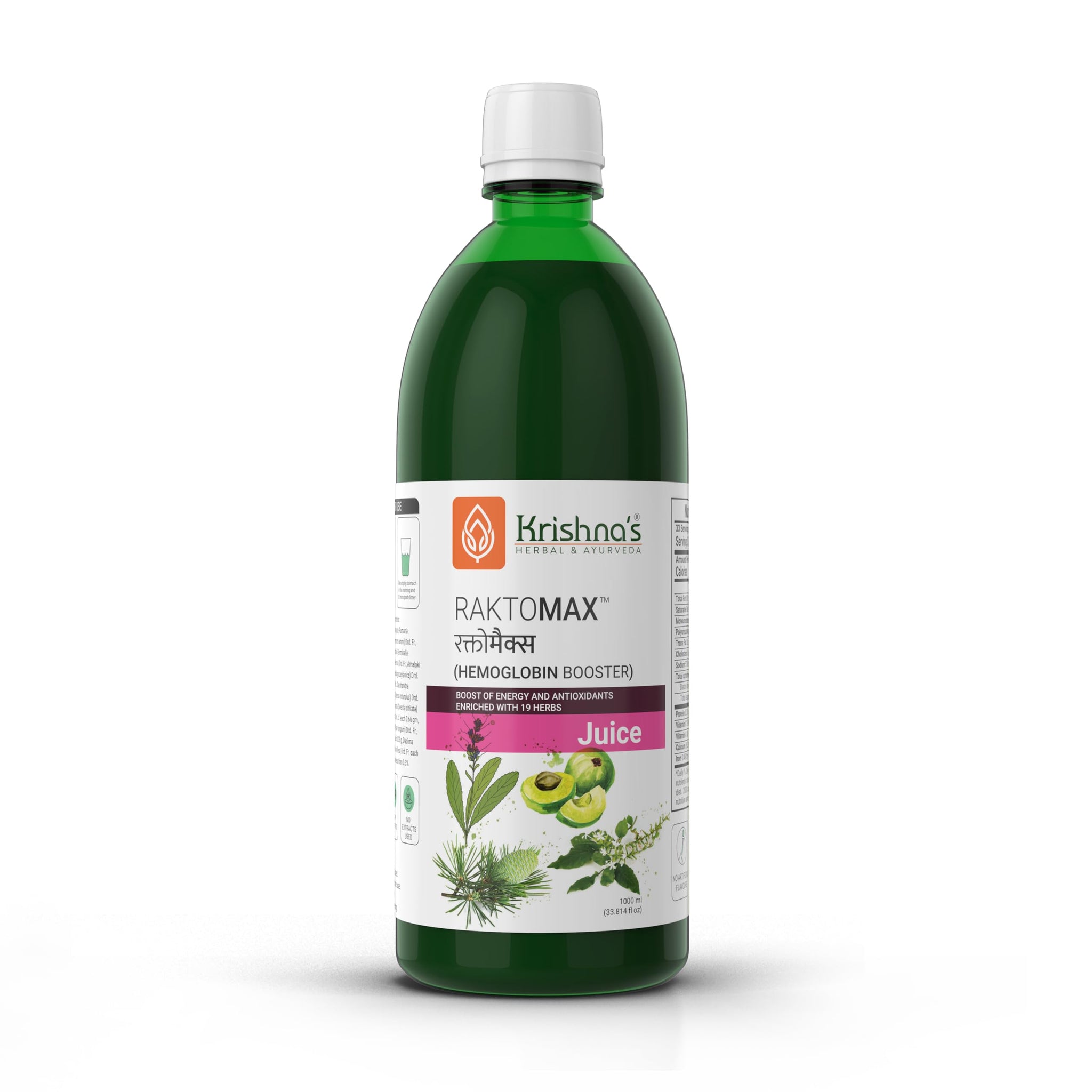 Krishna's Herbal & Ayurveda Raktomax Juice, 1000ml, Herbal Supplement with Devdaru, Kutki, Amla & 13+ Ayurvedic Herbs - front