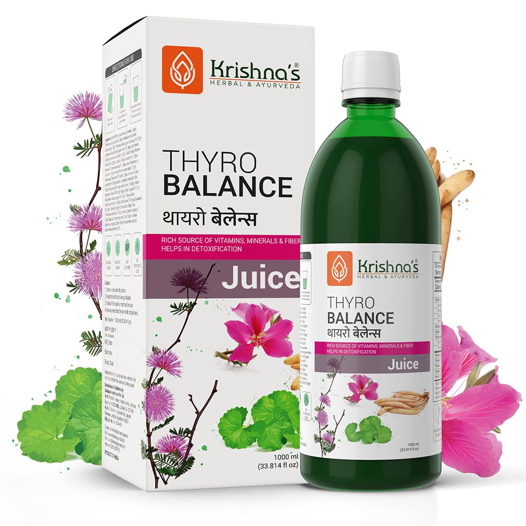 Krishna's Herbal & Ayurveda Thyro Balance Juice, Sugar Free, Kanchnar Gugglu, Herbal Supplement
