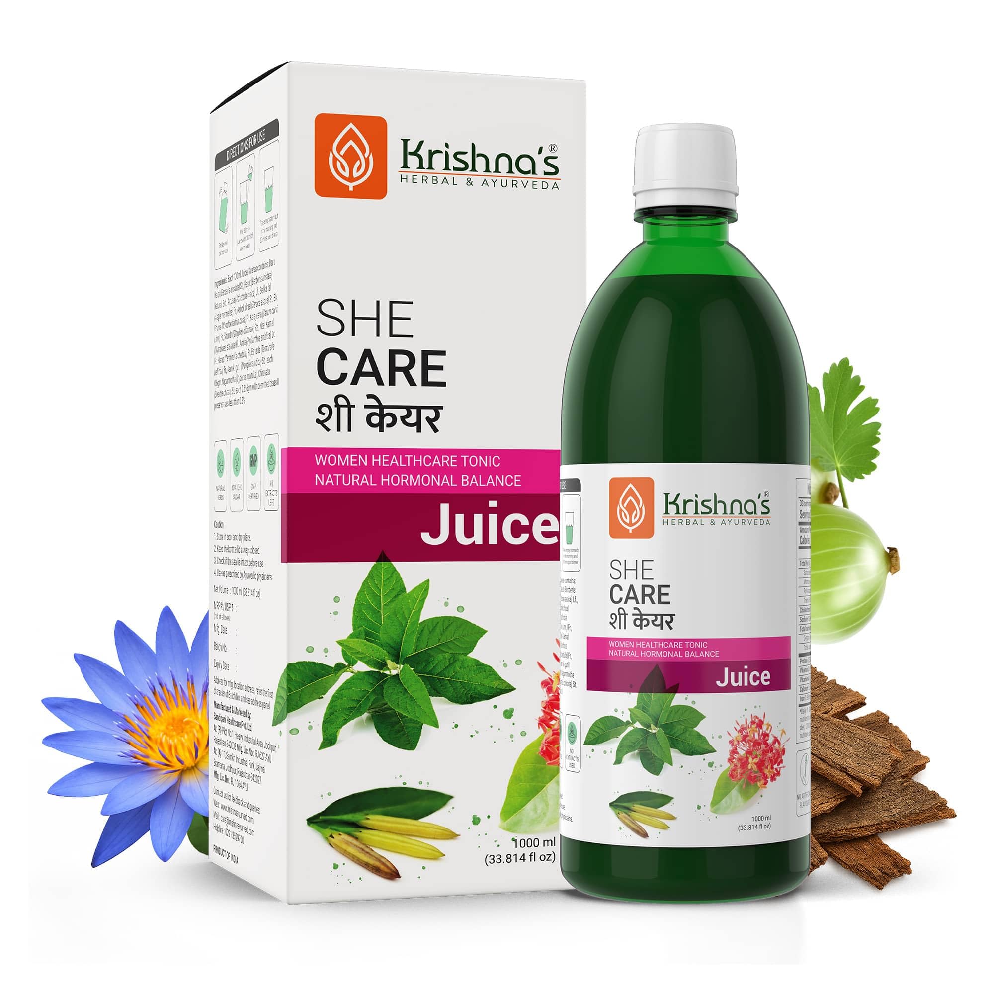 KRISHNA'S HERBAL & AYURVEDA Women's She Care Herbal Juice, 1000ml (Pack of 1), 5-Herb Blend, No Sugar Added