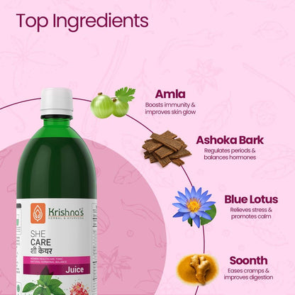 KRISHNA'S HERBAL & AYURVEDA Women's She Care Herbal Juice, 1000ml (Pack of 1), 5-Herb Blend, No Sugar Added - label detail