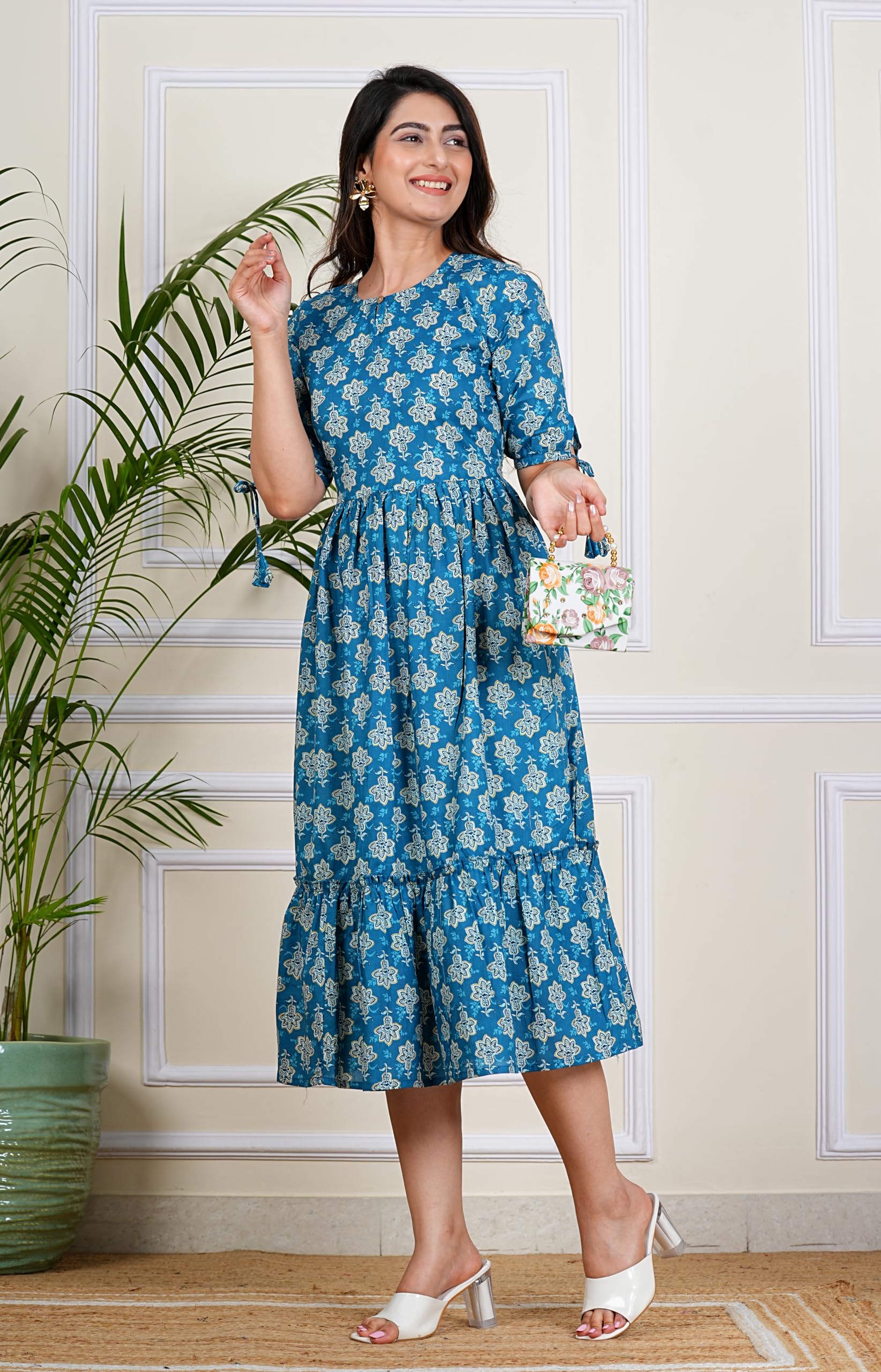 Kuruti B Sheets Women's Floral Printed Rayon Fit and Flare Tank Maxi Dress Kurta - ingredients panel (12)