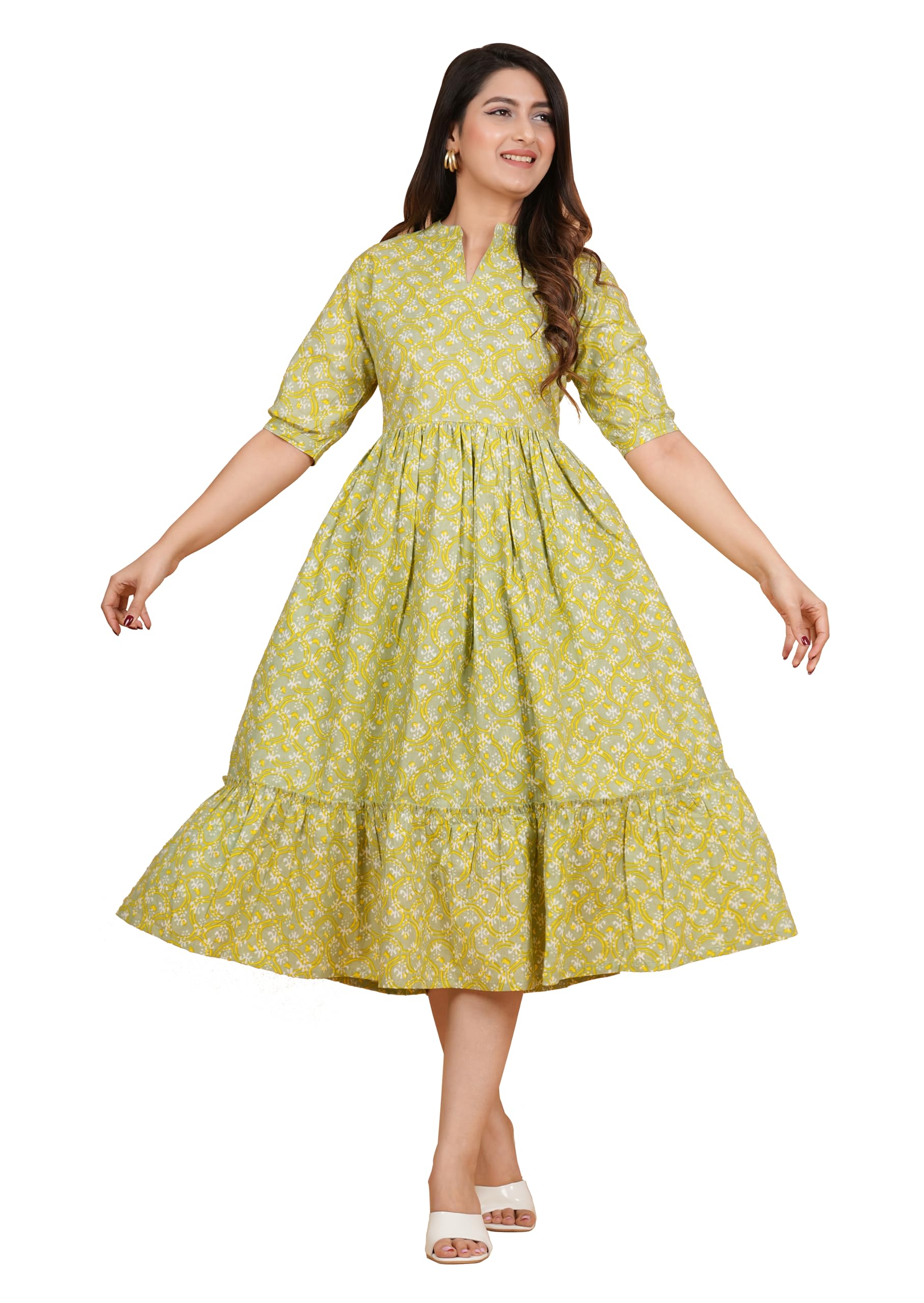 Kuruti B Sheets Women's Floral Printed Rayon Fit and Flare Tank Maxi Dress Kurta (19)