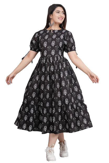 Kuruti B Sheets Women's Floral Printed Rayon Fit and Flare Tank Maxi Dress Kurta