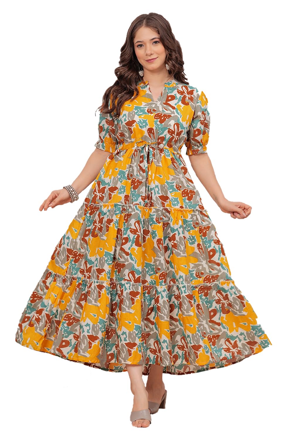 Kuruti B Sheets Women's Floral Printed Rayon Fit and Flare Tank Maxi Dress Kurta (24)