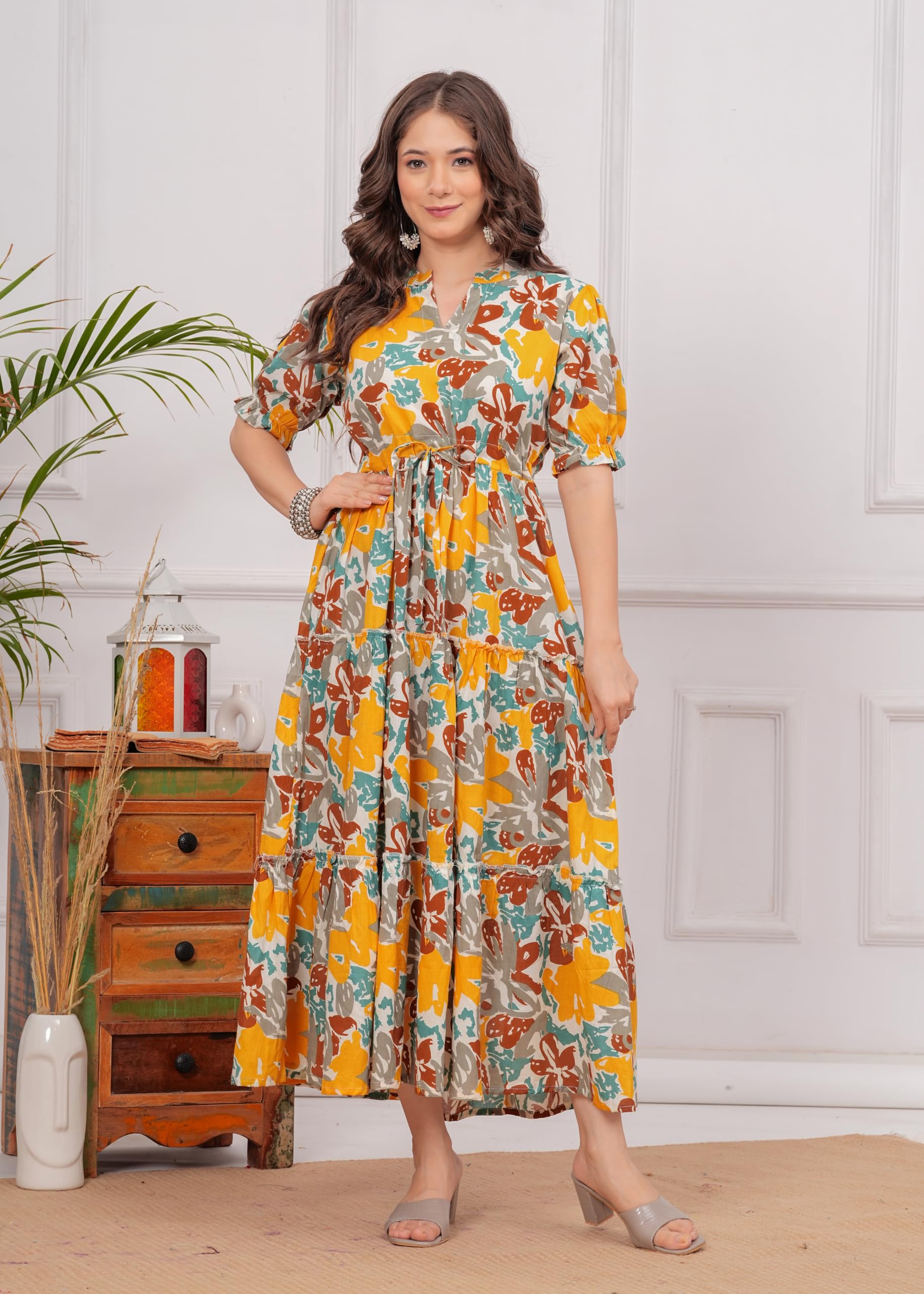 Kuruti B Sheets Women's Floral Printed Rayon Fit and Flare Tank Maxi Dress Kurta - packaging (26)