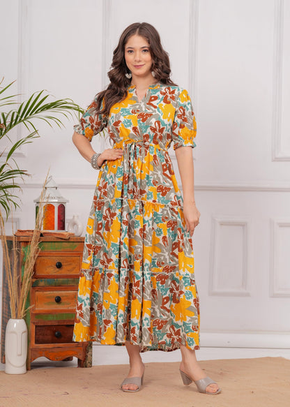 Kuruti B Sheets Women's Floral Printed Rayon Fit and Flare Tank Maxi Dress Kurta - packaging (26)