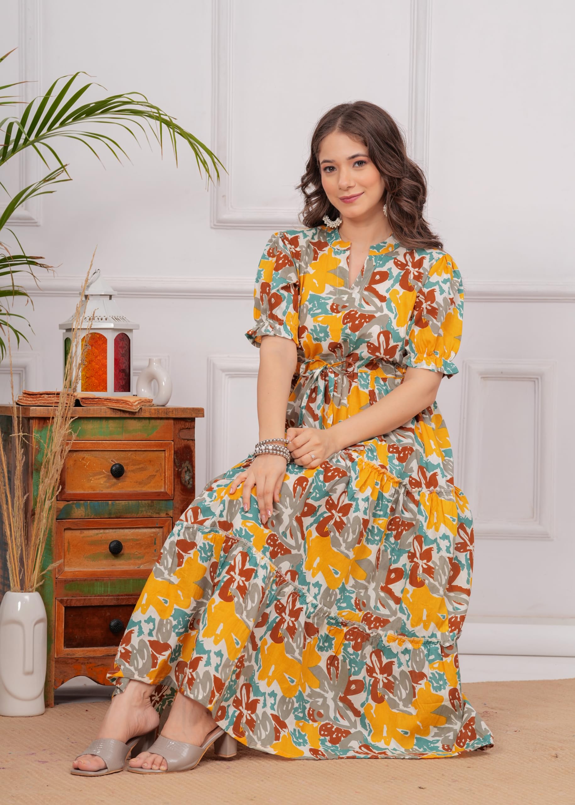 Kuruti B Sheets Women's Floral Printed Rayon Fit and Flare Tank Maxi Dress Kurta - ingredients panel (28)