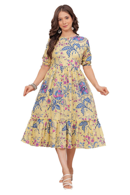 Kuruti B Sheets Women's Floral Printed Rayon Fit and Flare Tank Maxi Dress Kurta (30)