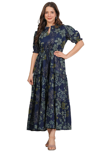 Kuruti B Sheets Women's Floral Printed Rayon Fit and Flare Tank Maxi Dress Kurta (36)