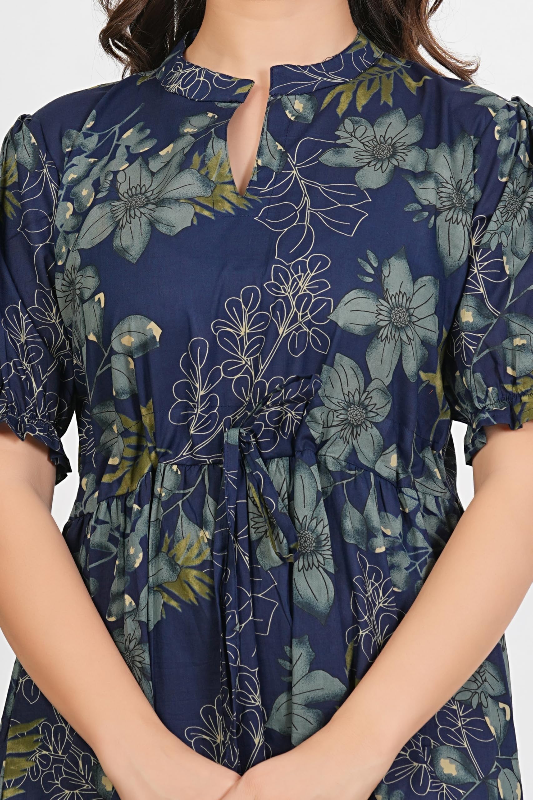 Kuruti B Sheets Women's Floral Printed Rayon Fit and Flare Tank Maxi Dress Kurta - front view (37)