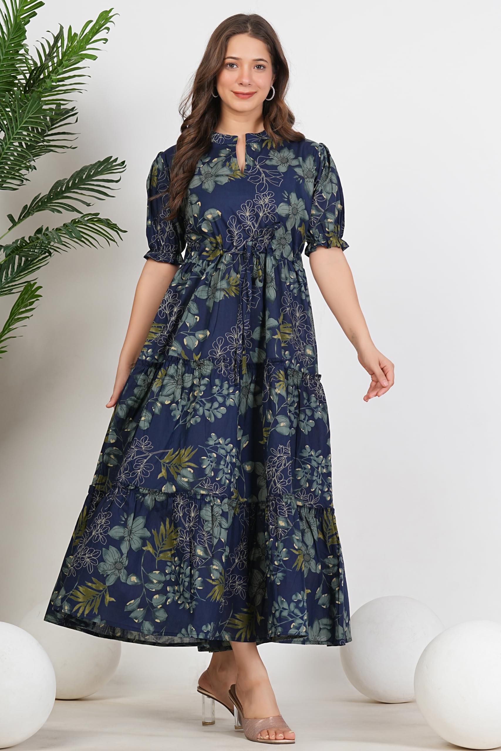 Kuruti B Sheets Women's Floral Printed Rayon Fit and Flare Tank Maxi Dress Kurta - packaging (38)