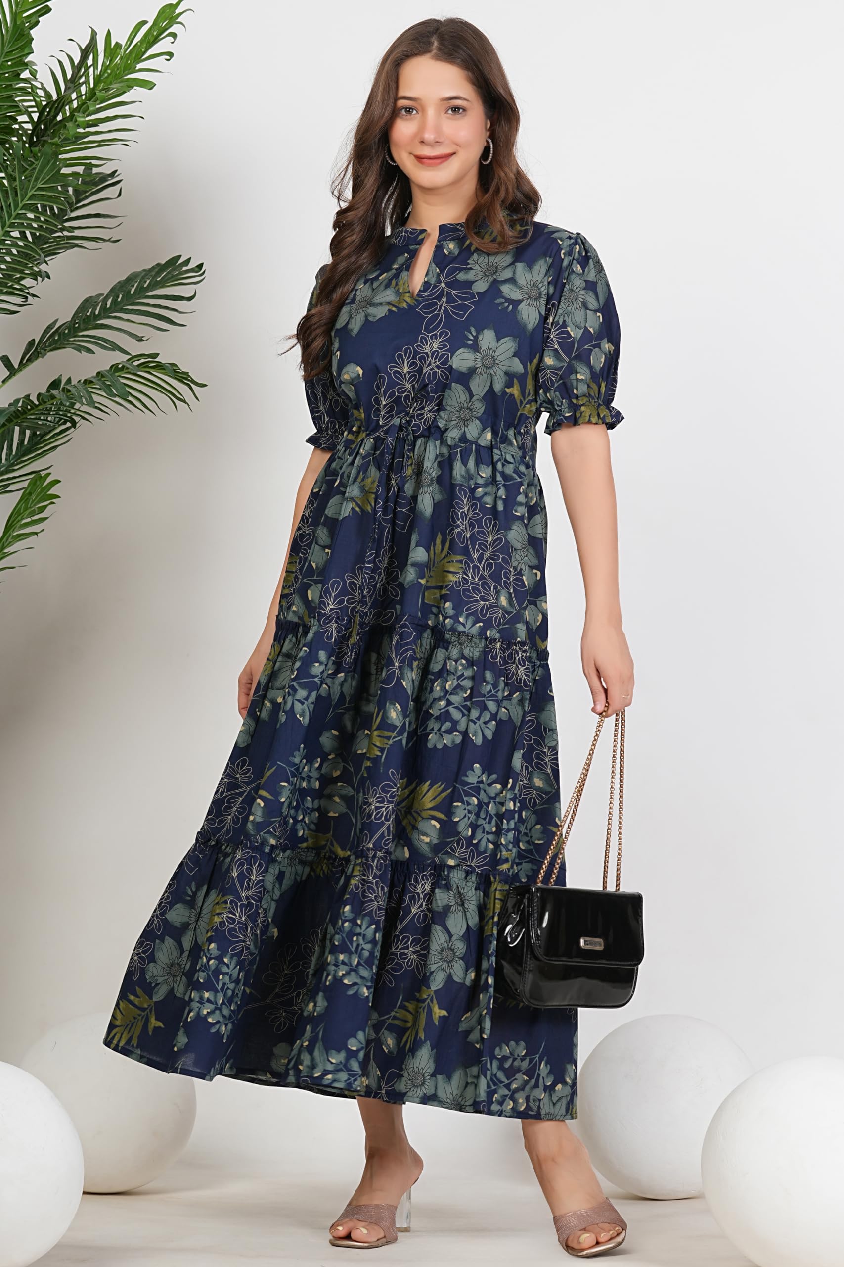 Kuruti B Sheets Women's Floral Printed Rayon Fit and Flare Tank Maxi Dress Kurta - ingredients panel (40)