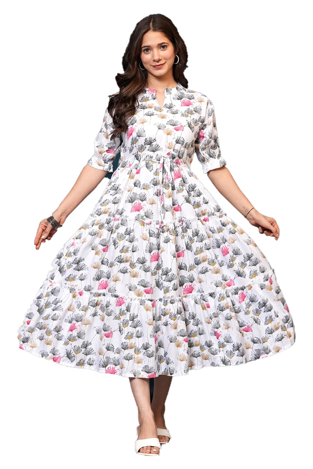Kuruti B Sheets Women's Floral Printed Rayon Fit and Flare Tank Maxi Dress Kurta (41)