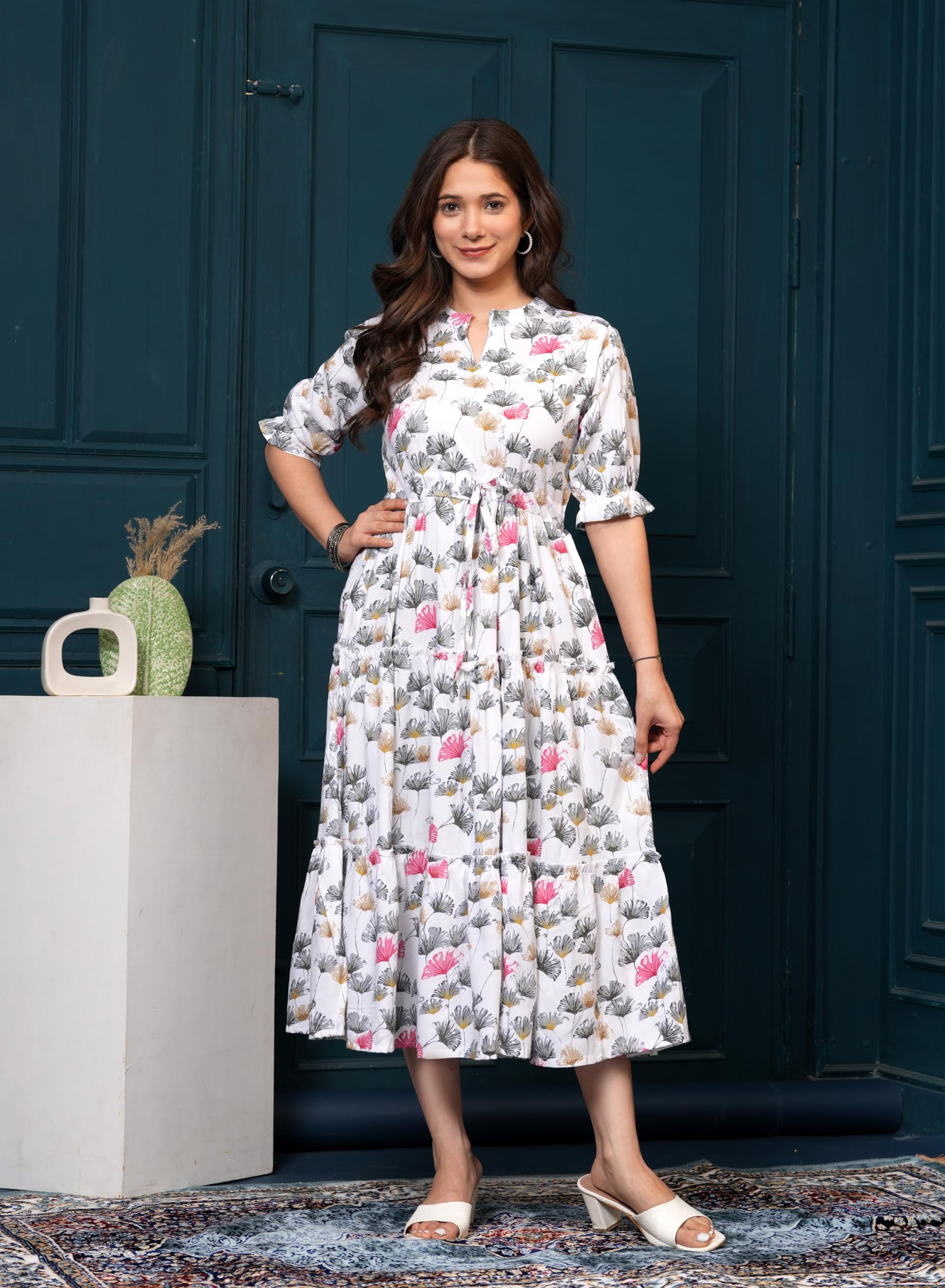 Kuruti B Sheets Women's Floral Printed Rayon Fit and Flare Tank Maxi Dress Kurta - packaging (44)