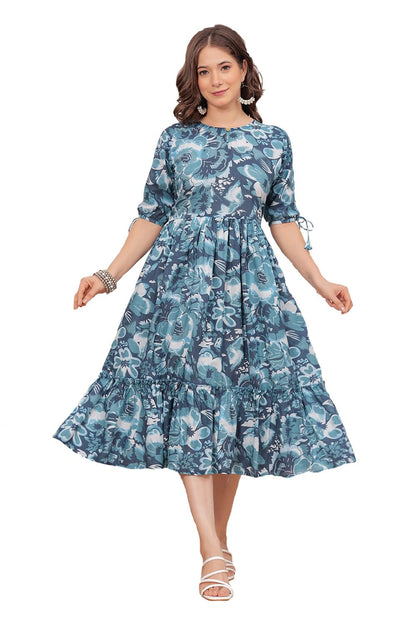 Kuruti B Sheets Women's Floral Printed Rayon Fit and Flare Tank Maxi Dress Kurta (53)