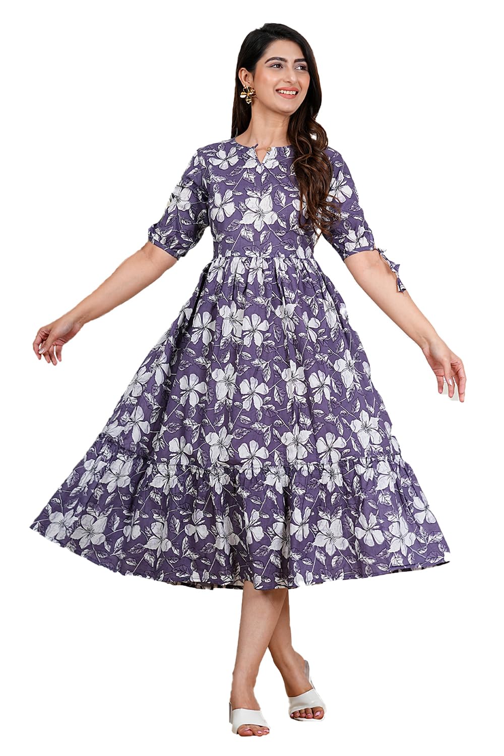 Kuruti B Sheets Women's Floral Printed Rayon Fit and Flare Tank Maxi Dress Kurta (70)