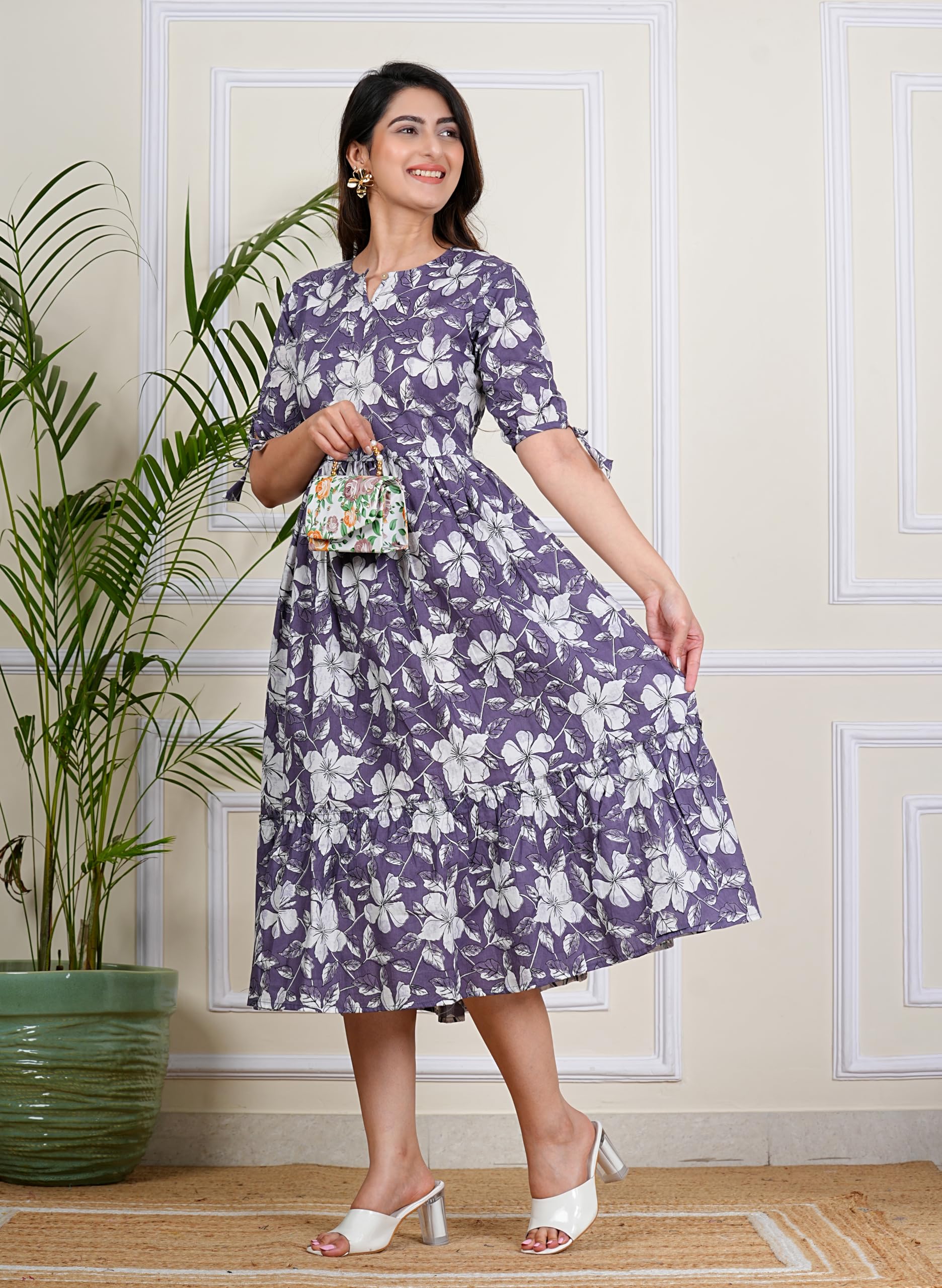 Kuruti B Sheets Women's Floral Printed Rayon Fit and Flare Tank Maxi Dress Kurta - close-up detail (75)