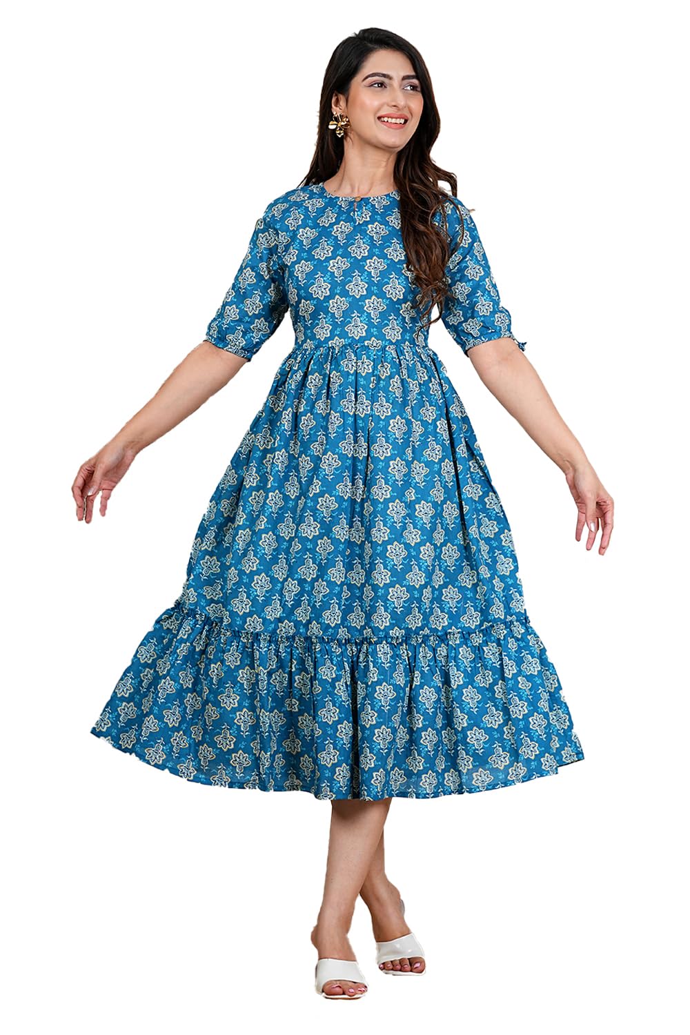 Kuruti B Sheets Women's Floral Printed Rayon Fit and Flare Tank Maxi Dress Kurta (8)