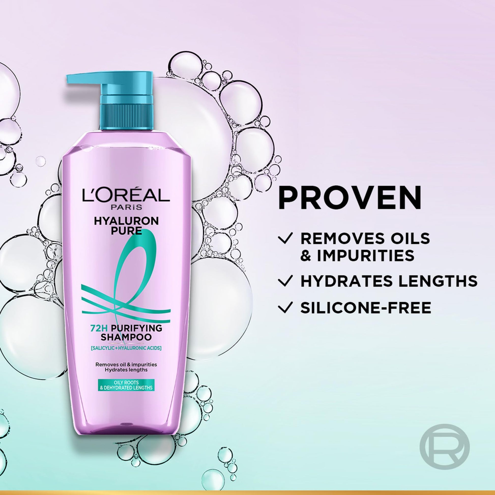 L’Oréal Paris Hyaluron Pure 72H Purifying Shampoo, For oily scalp & dry hair with salicylic and hyaluronic acid, 200 ml - pac