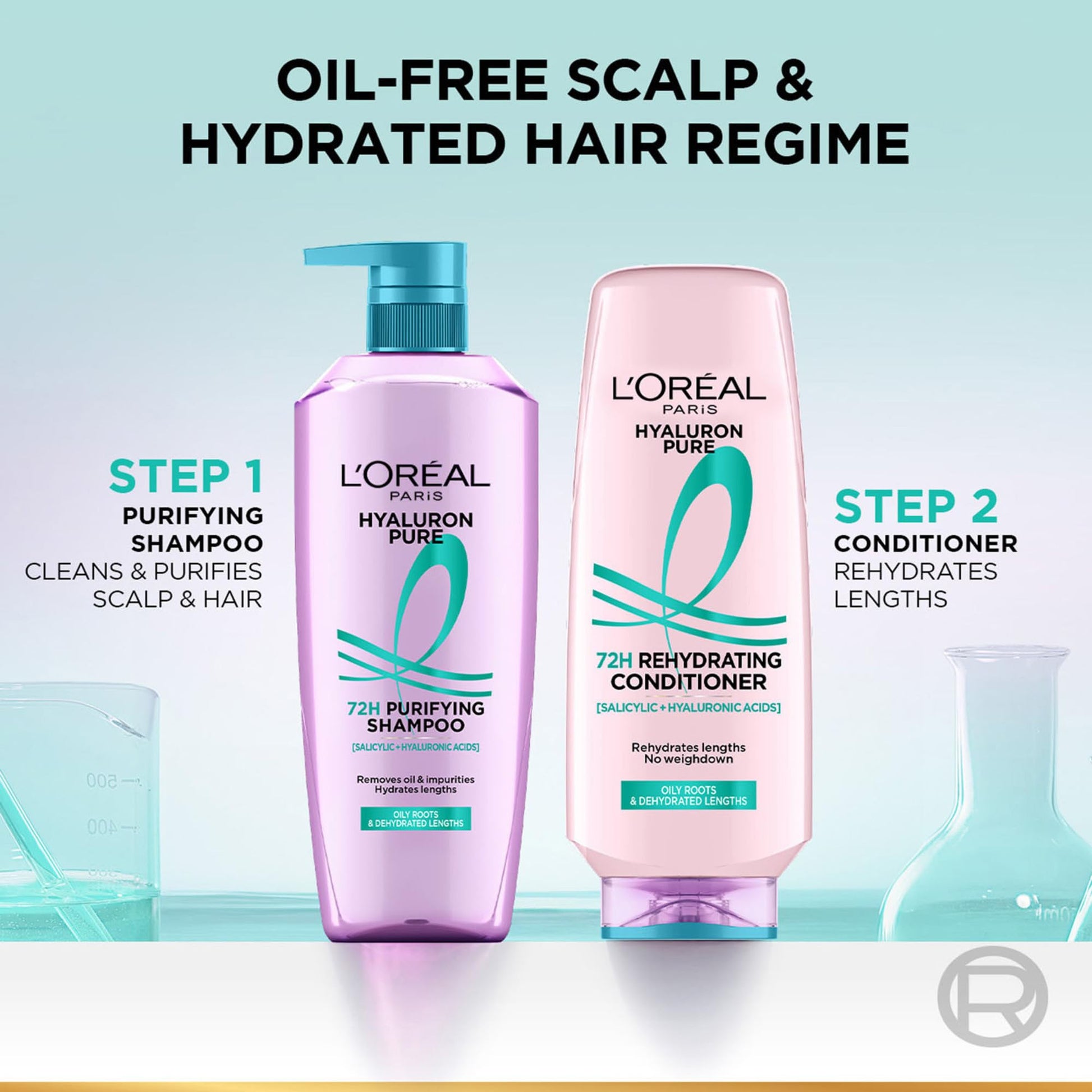 L’Oréal Paris Hyaluron Pure 72H Purifying Shampoo, For oily scalp & dry hair with salicylic and hyaluronic acid, 200 ml - clo