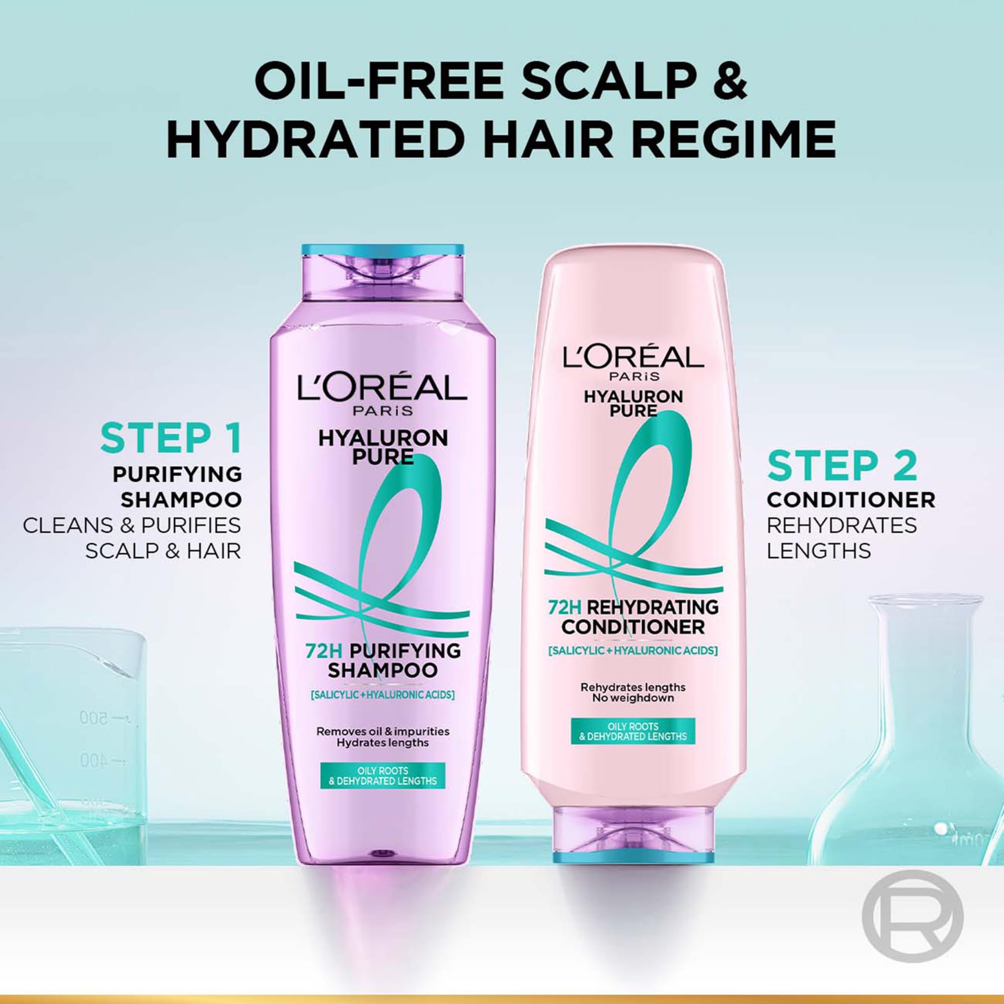 L’Oréal Paris Hyaluron Pure 72H Purifying Shampoo, For oily scalp & dry hair with salicylic and hyaluronic acid, 200 ml - clo