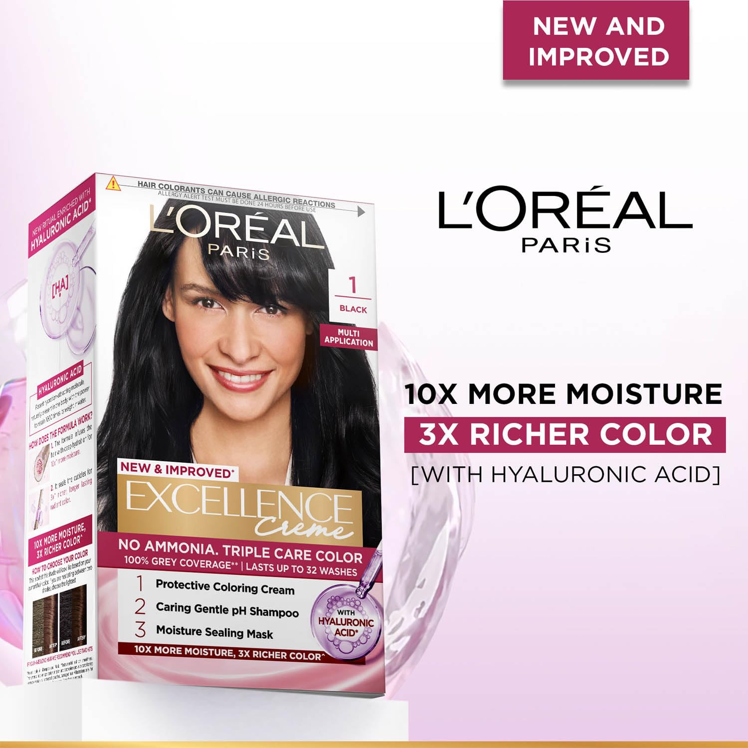 L'Oreal Paris Excellence Creme Permanent Hair Color, No Ammonia, Pro-Keratin, 72ml+100g - front view