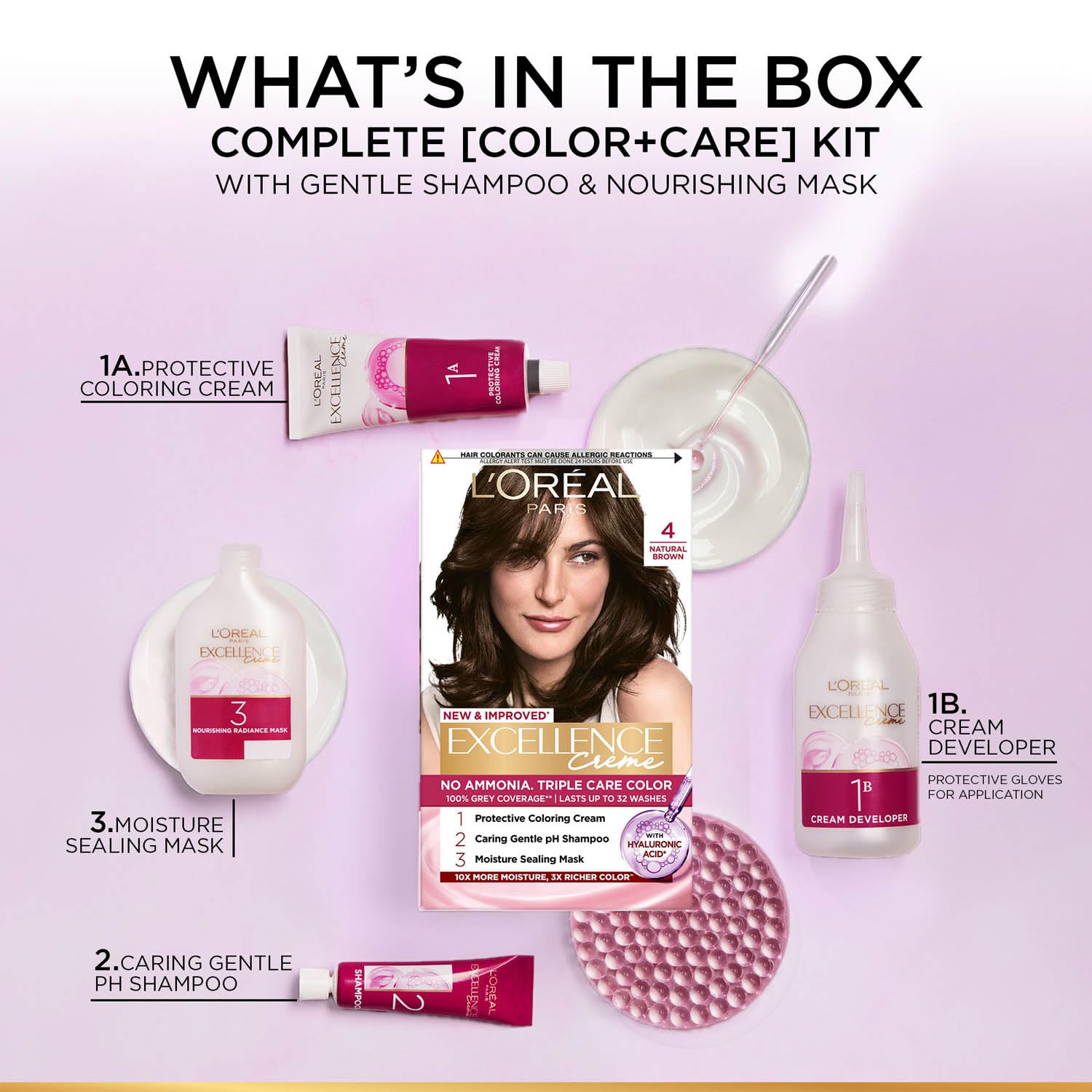 L'Oreal Paris Excellence Creme Permanent Hair Color, No Ammonia, Pro-Keratin, 72ml+100g - ingredients panel (26)