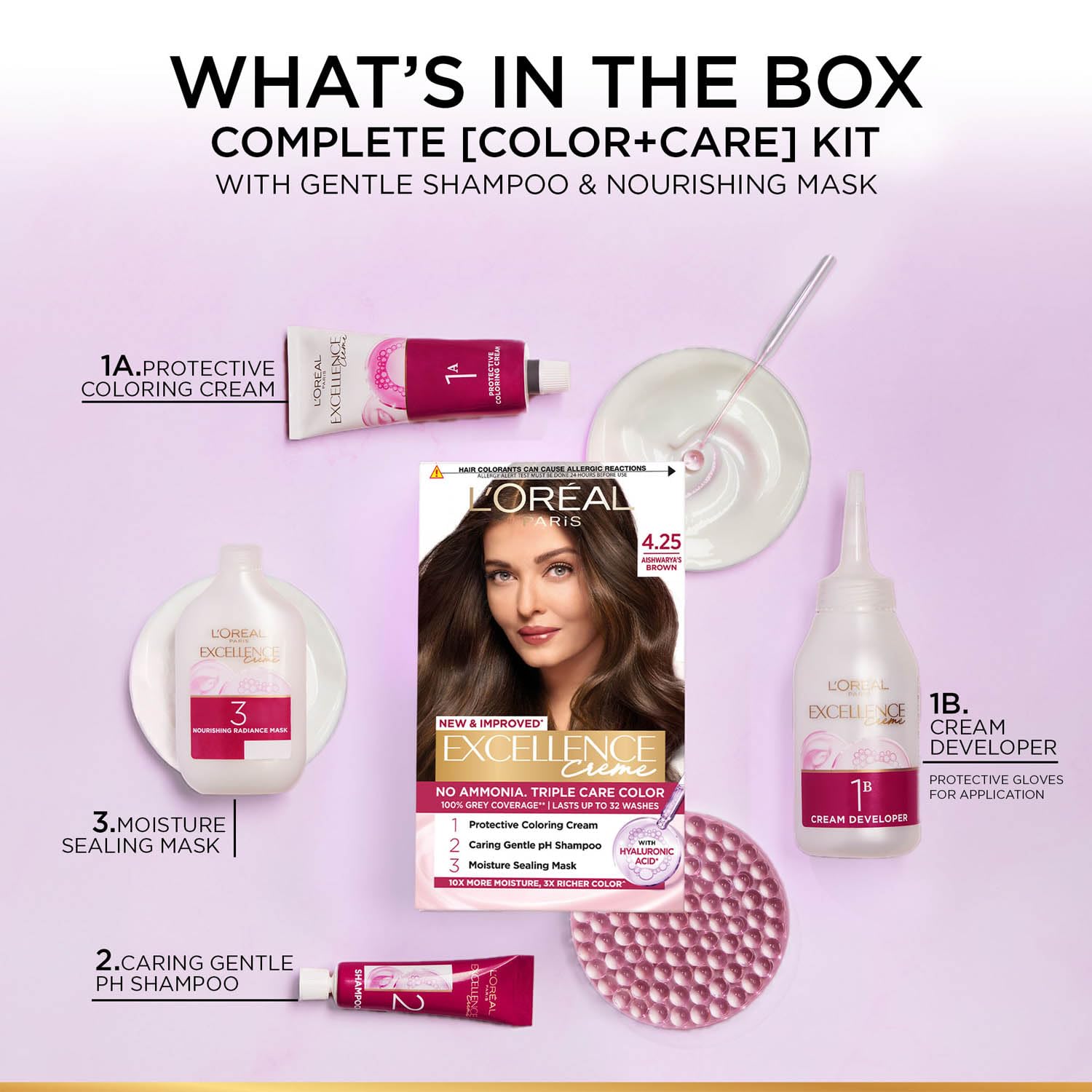 L'Oreal Paris Excellence Creme Permanent Hair Color, No Ammonia, Pro-Keratin, 72ml+100g - ingredients panel (32)