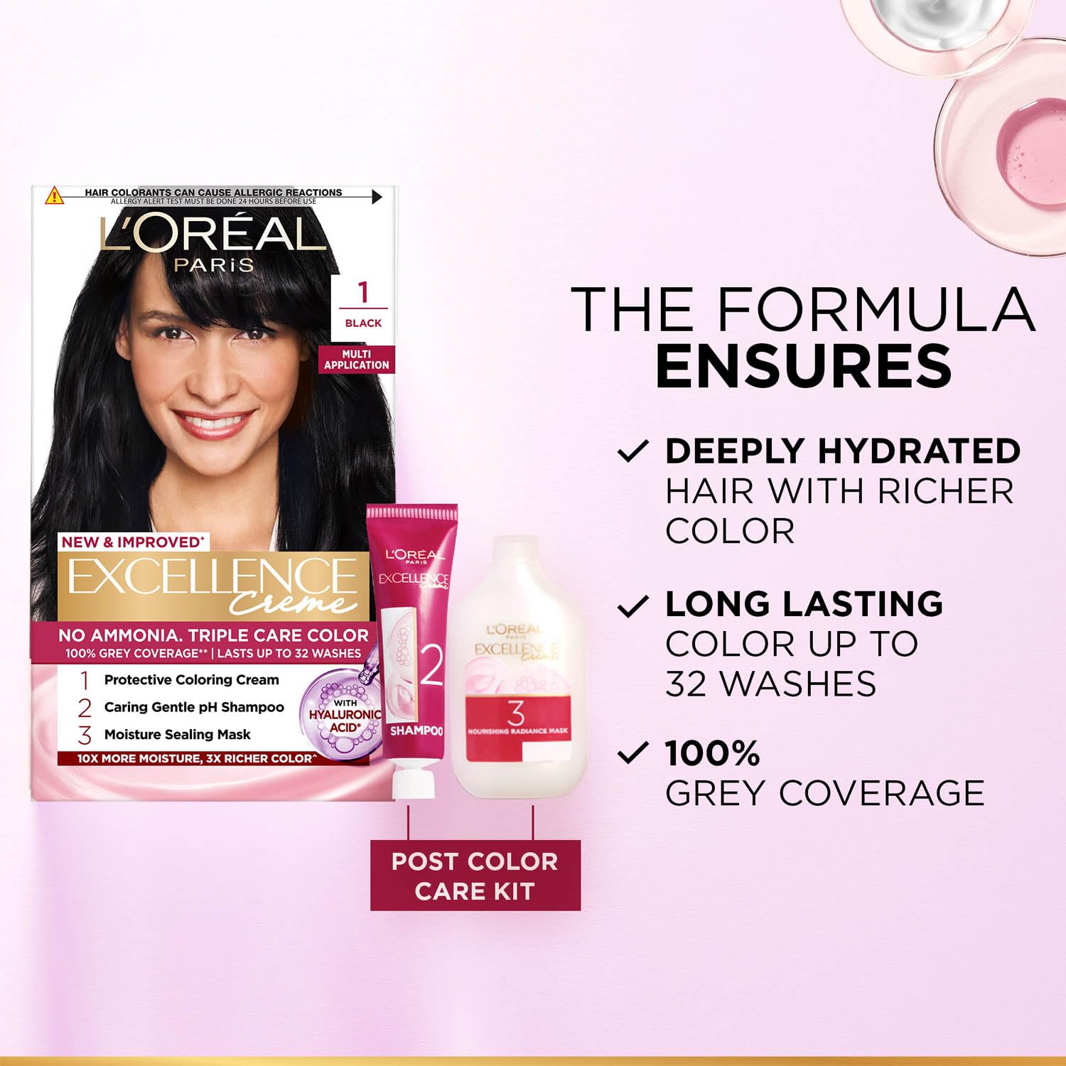L'Oreal Paris Excellence Creme Permanent Hair Color, No Ammonia, Pro-Keratin, 72ml+100g - packaging