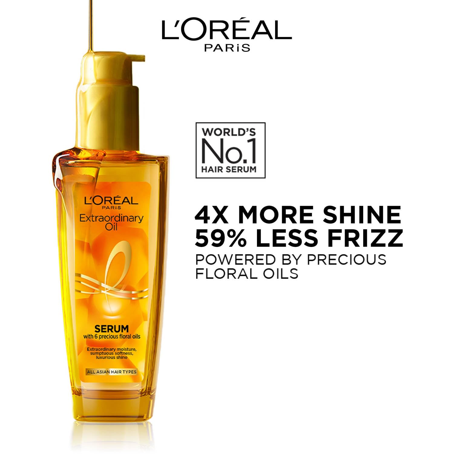 L'Oreal Paris Extraordinary Oil Hair Serum, Anti-Frizz Styling Serum with 6 Rare Flower Oils - front view (11)