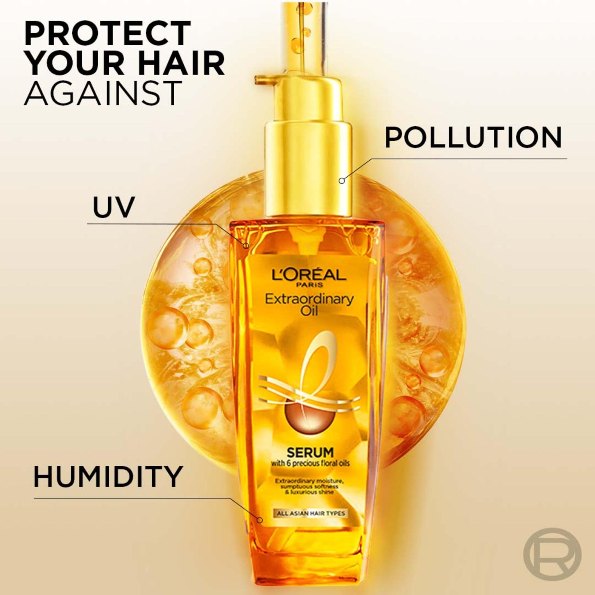 L'Oreal Paris Extraordinary Oil Hair Serum, Anti-Frizz Styling Serum with 6 Rare Flower Oils - label detail