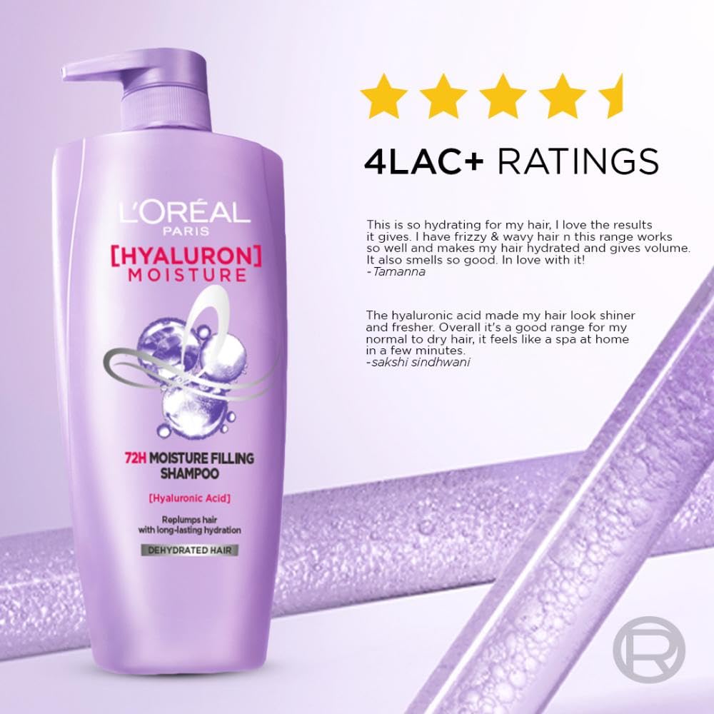 L'Oreal Paris Hyaluron Moisture 72HR Moisture Filling Shampoo with Hyaluronic Acid, for Dry Hair - in use