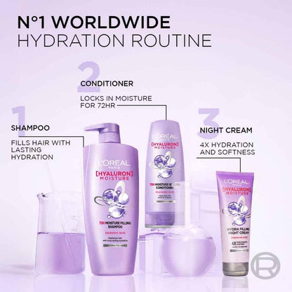 L'Oreal Paris Hyaluron Moisture 72HR Moisture Filling Shampoo with Hyaluronic Acid, for Dry Hair - size and scale
