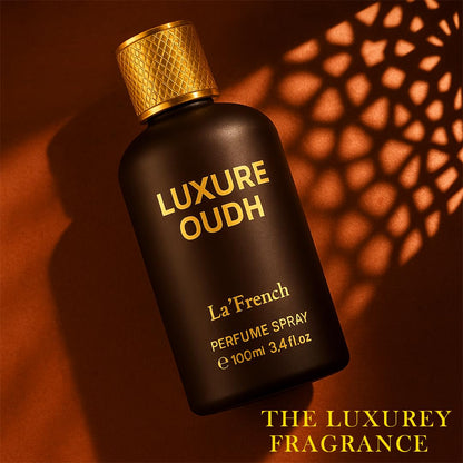 LA' French Luxure Oudh Eau de Parfum for Men, 100ml, with Agarwood, Musk, Sandalwood and Oakmoss Notes - label detail