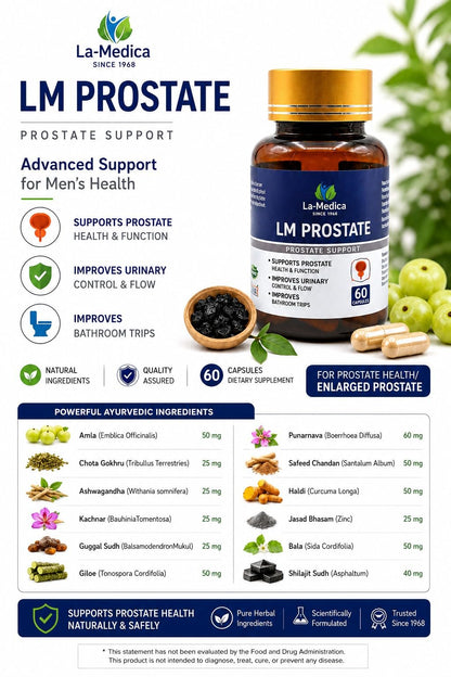 La-Medicca LM Prostate Herbal Supplement, 60 Capsules, with Ashwagandha, Gokhru, Giloy, Shilajit, Guggul, Amla & Curcumin - p