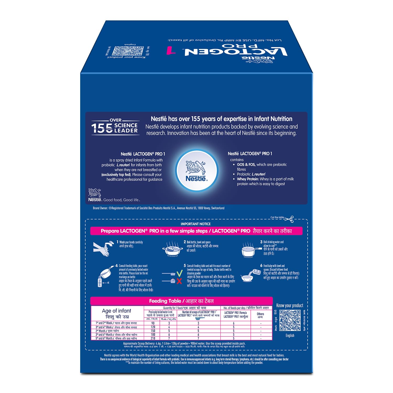 Lactogen Pro 1 Baby Milk Powder, 0-6 Months, Infant Formula with Probiotics and Prebiotics - front view
