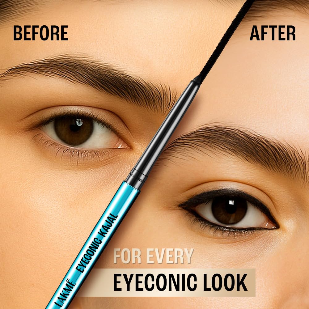 LAKMÉ Eyeconic Insta Cool Kajal, Matte Finish Pencil with Cucumber Seed Extracts, Twist-Up Design - front view (23)
